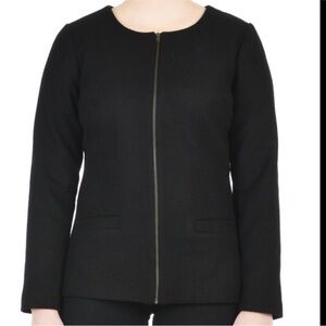 Roz & Ali Black Blazer suit jacket large Long Sleeves zipper front collarless